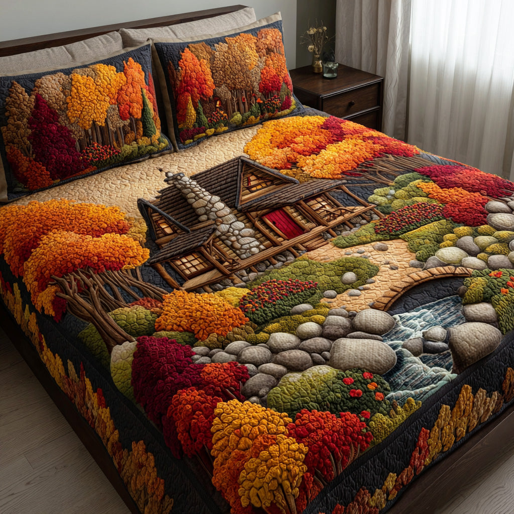 Harvest Maple Forest 3-Piece Quilted Bedding Set Bedspread Set Nature Lover Gift Fall Decor Gift