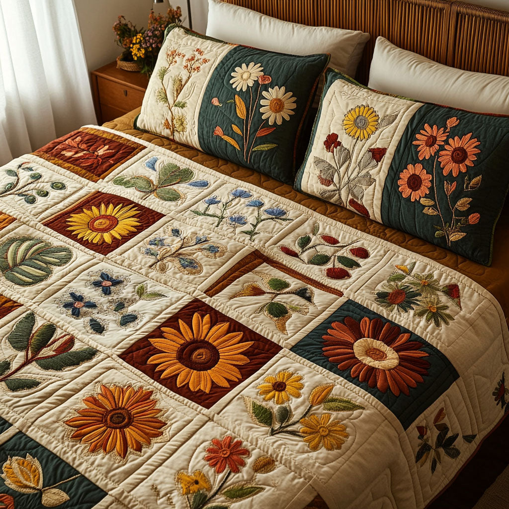 Heirloom Petals Quilted Bedding Set Lightweight Quilt Set Mothers Day Gift