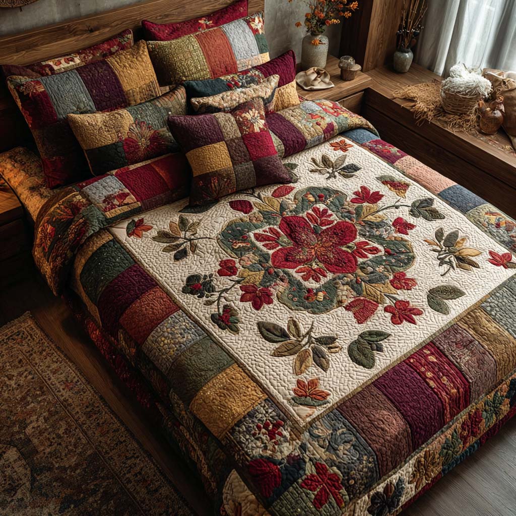 Heritage Folk Quilted Bedding Set Quilted Bedspread Thanksgiving Gift