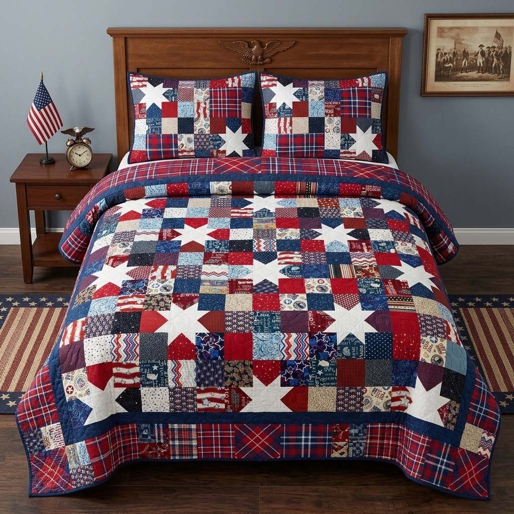 Heritage Patch 3-Piece Quilted Bedding Set Lightweight Quilt Set Mothers Day Gift