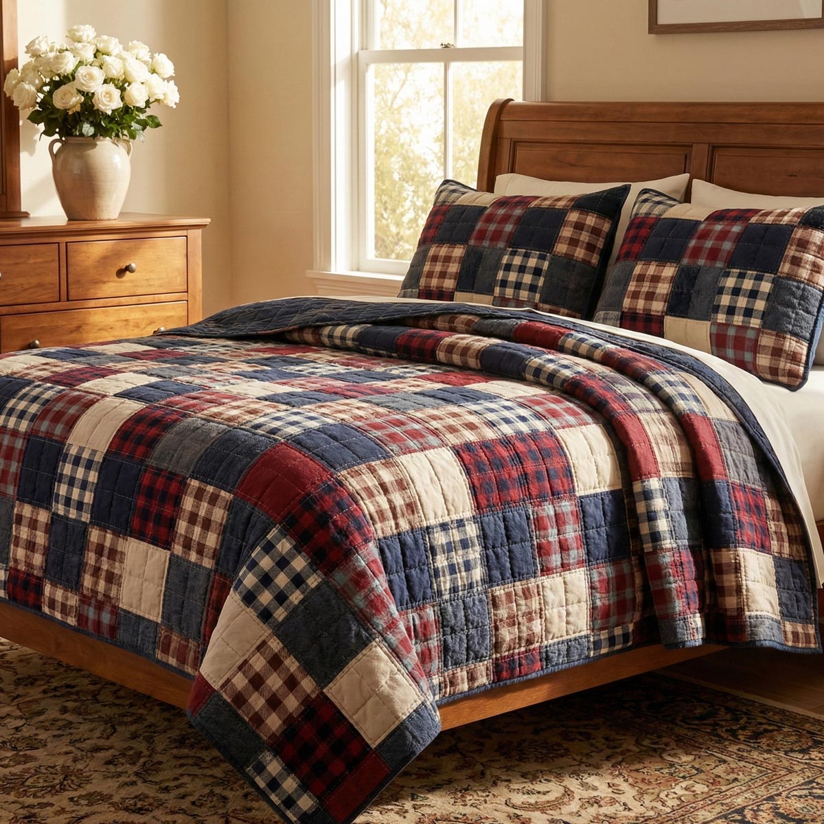 Heritage Patchwork 3-Piece Quilted Bedding Set Fall Quilt Sets Thanksgiving Gift