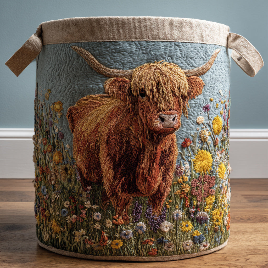 Highland Cow Blooms Laundry Basket Laundry Gifts, Housewarming Gift Ideas, Mother's Day Gifts