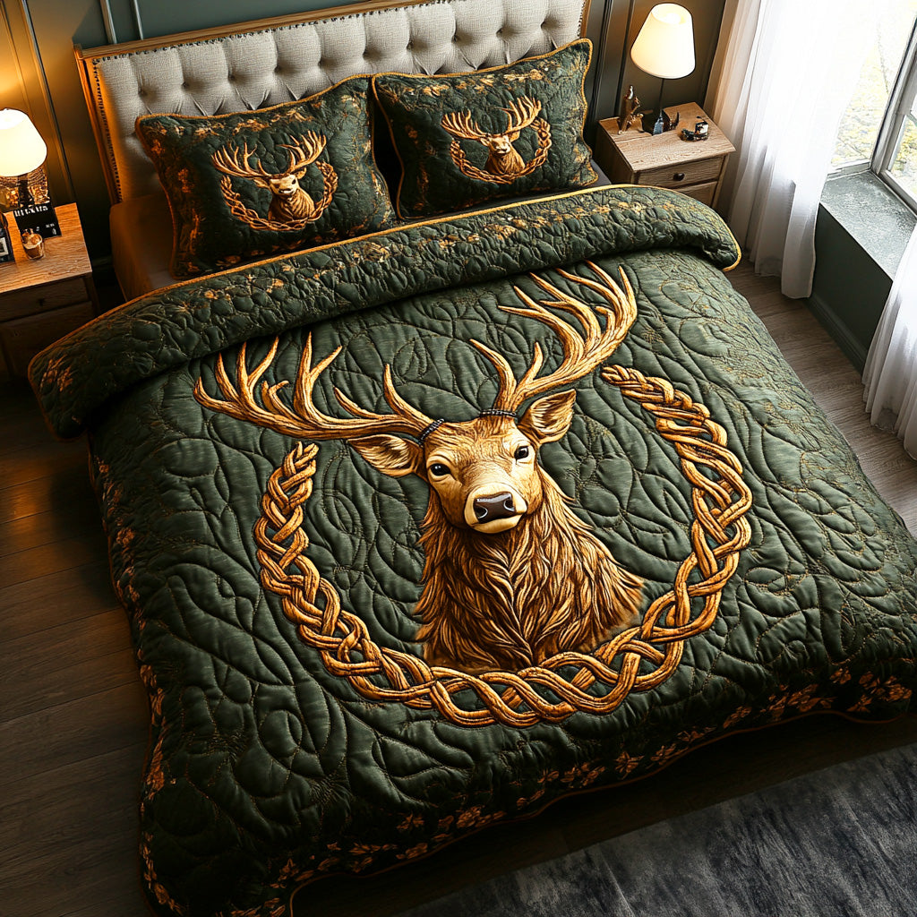 Highland Deer Loop Quilted Bedding Set Quilted Bedspread Housewarming Gift