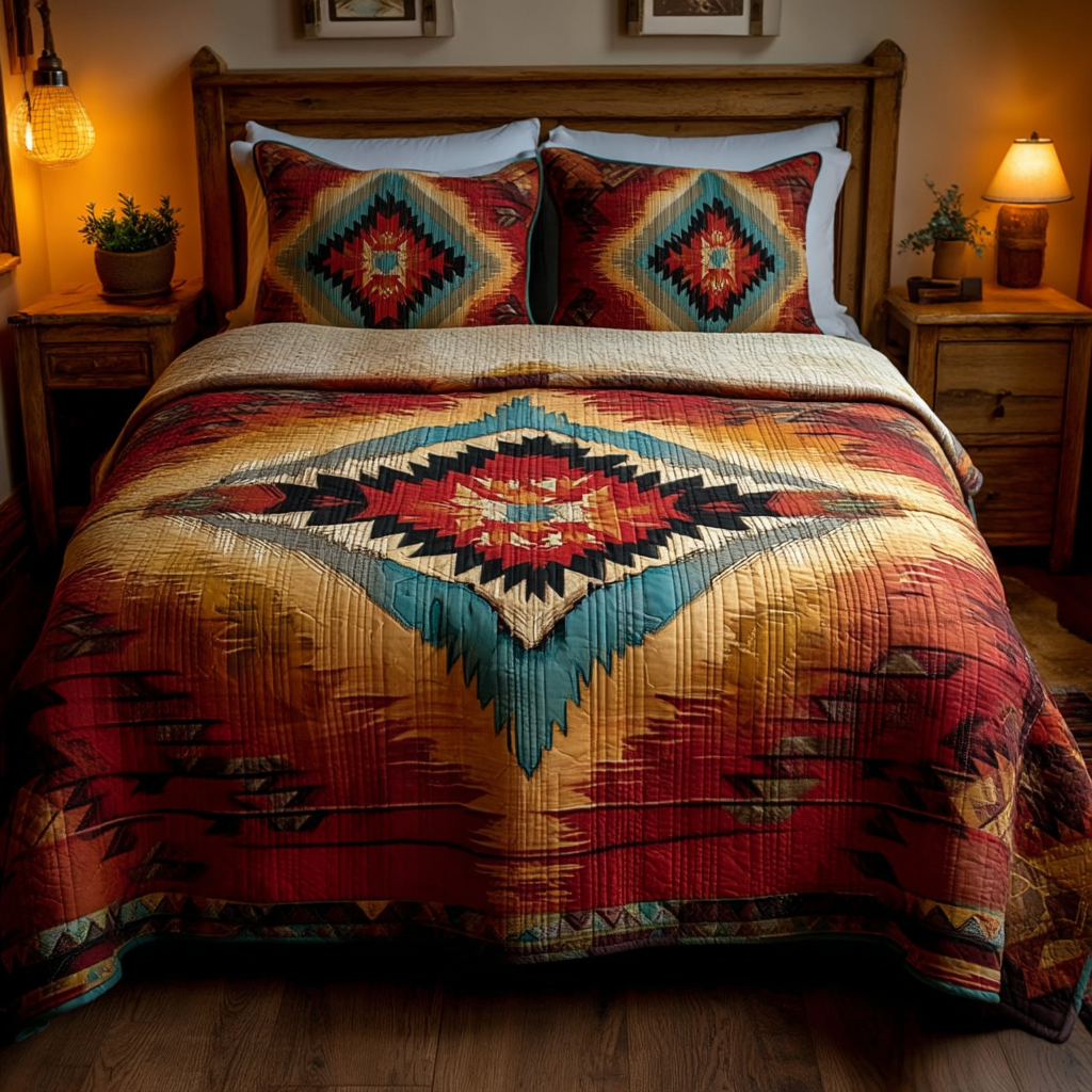 Highland Starburst Pattern 3-Piece Quilted Bedding Set Fall Quilt Sets 4th Of July Gift
