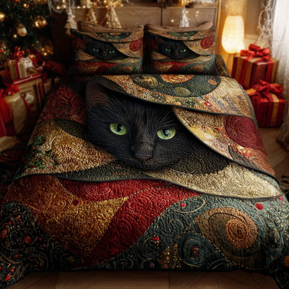Holly Cat Charm Quilted Bedding Set Bedspread Set Pet Lover Gift Fall Decor Gift