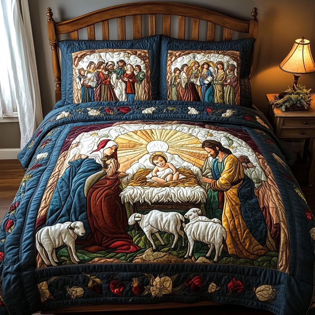 Holy Night Harmony Quilted Bedding Set Fall Quilt Sets New Home Gift