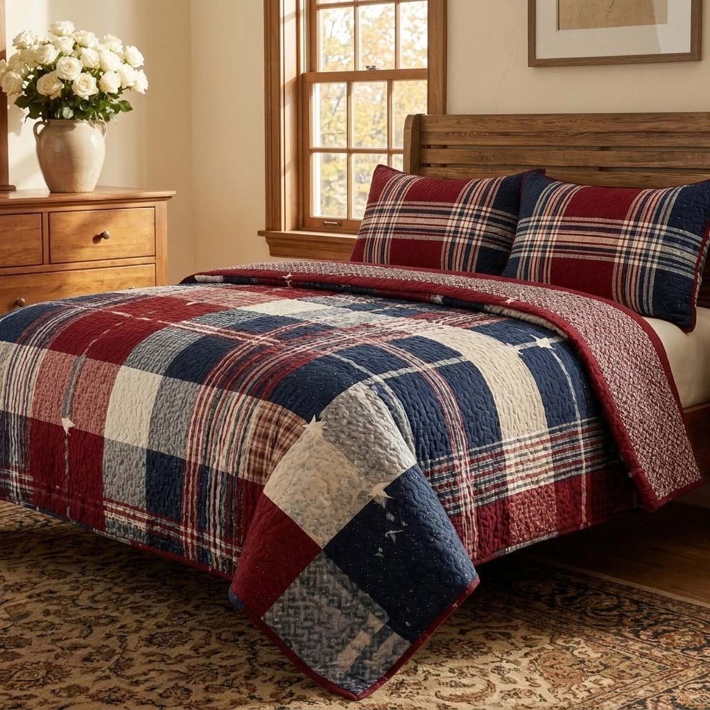 Homestead Plaid 3-Piece Quilted Bedding Set Fall Quilt Sets Thanksgiving Gift