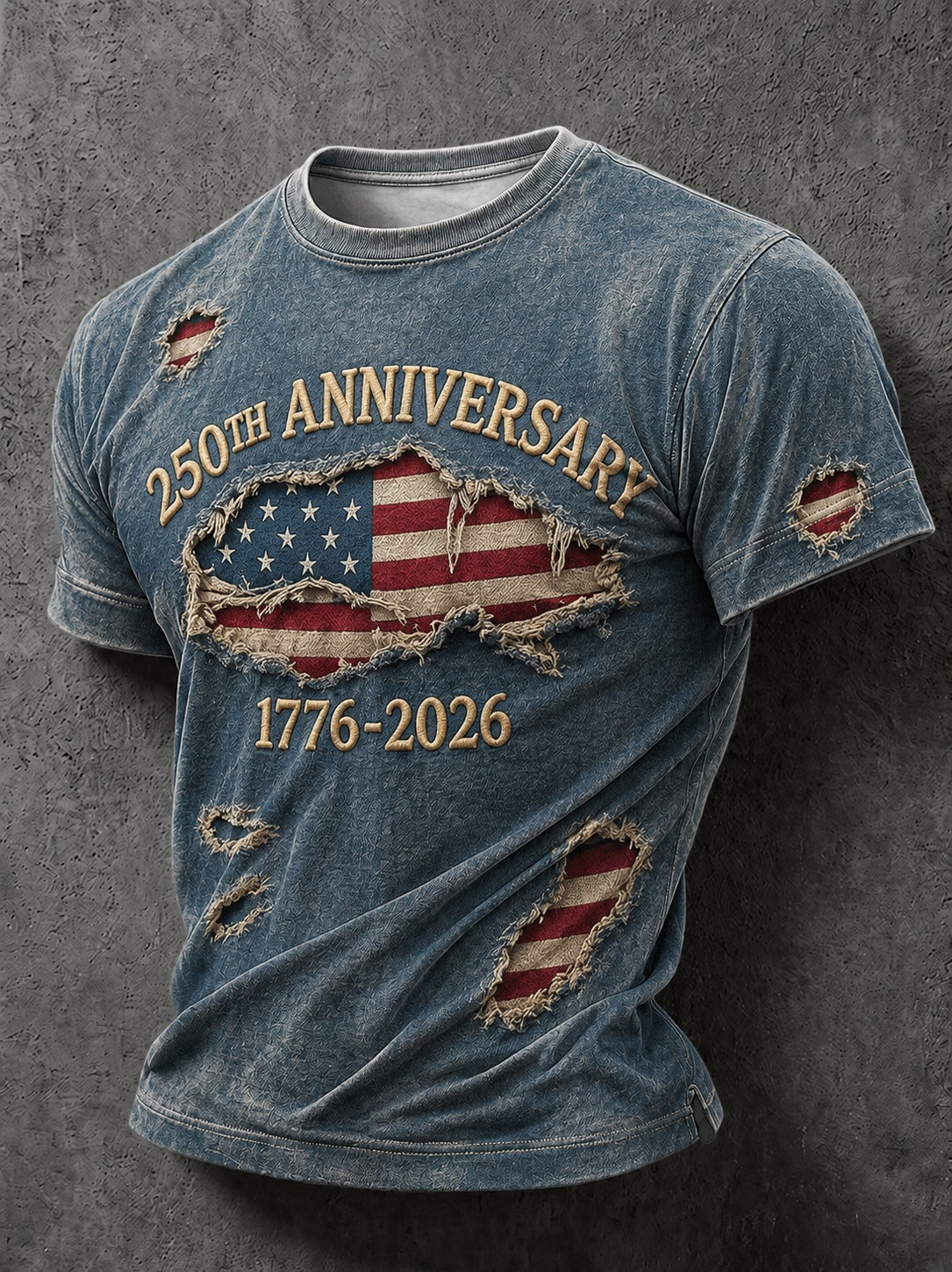 Distressed American Flag 250 Shirt, Torn Fabric Vintage Design, 4th Of July Shirt