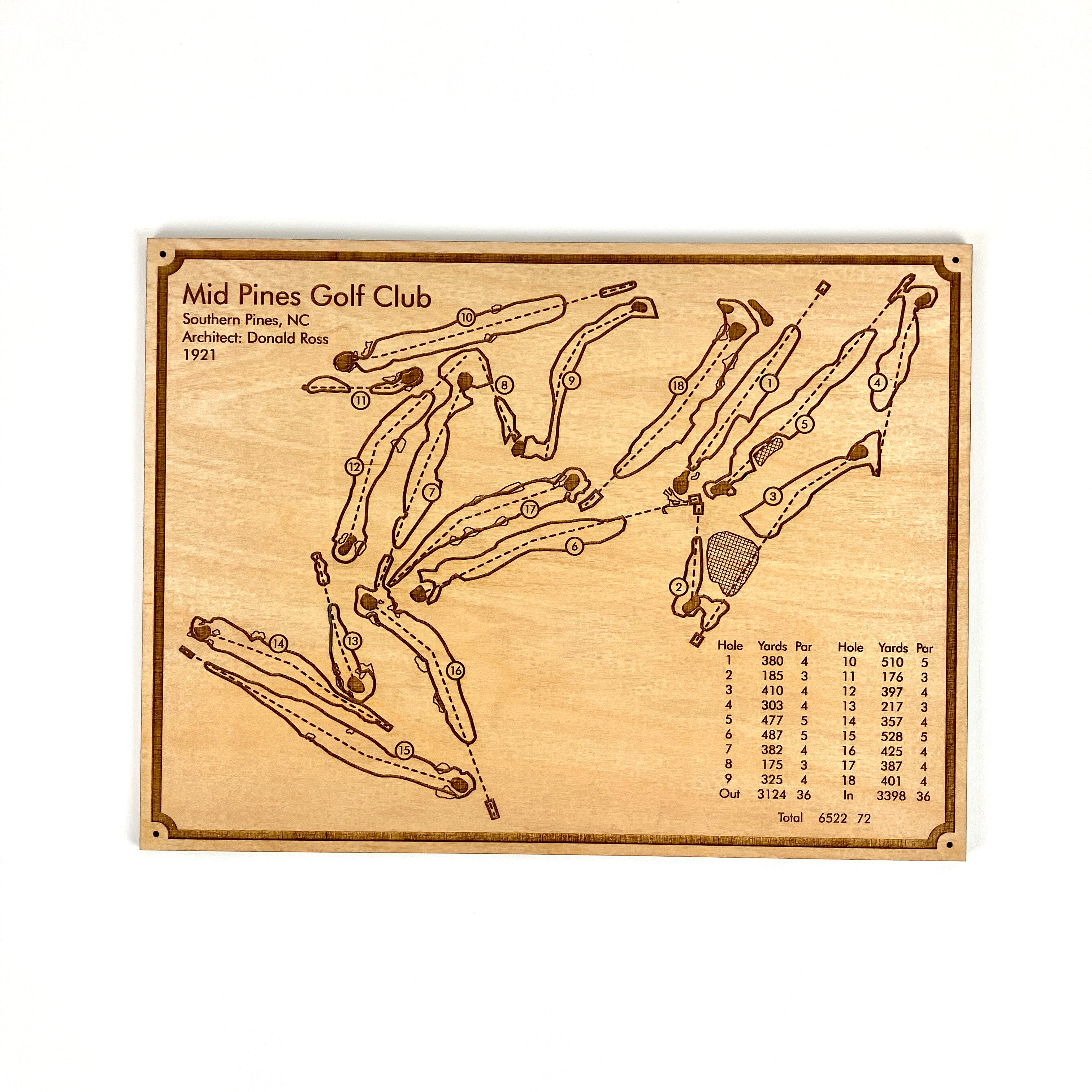 Custom Mid Pines Golf Course Map, Golf Art, Golf Wood Sign, Gift For Golfers