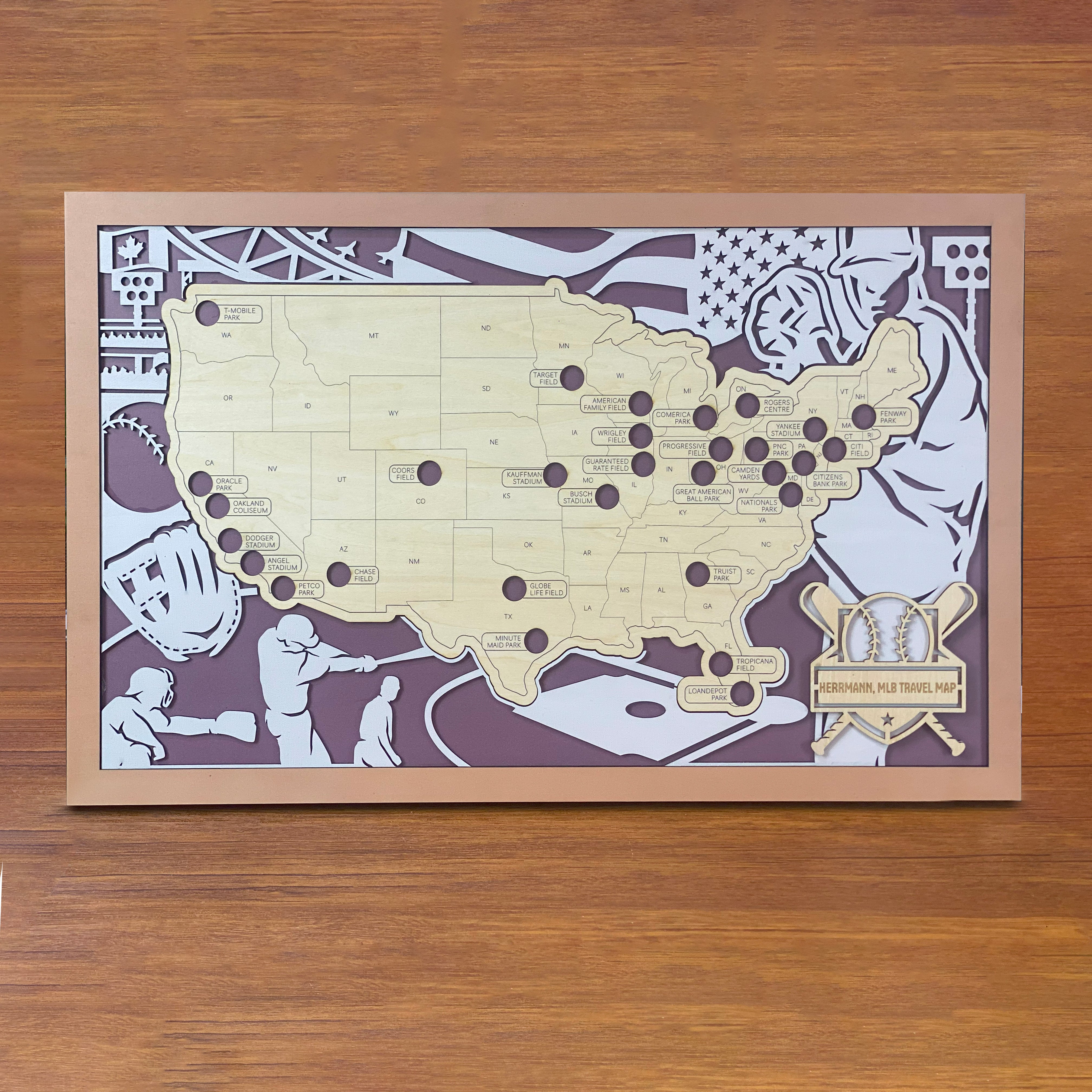 Baseball Stadium Map With Pins, Baseball Park Map, Major League Baseball Map, Gifts For Baseball Player