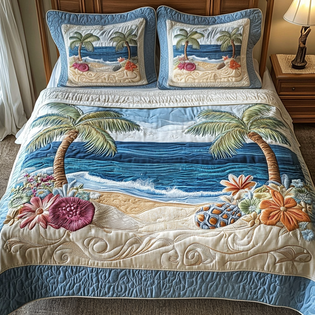 Island Breeze Quilted Bedding Set Quilted Bedspread Nature Lover Gift Fall Decor Gift