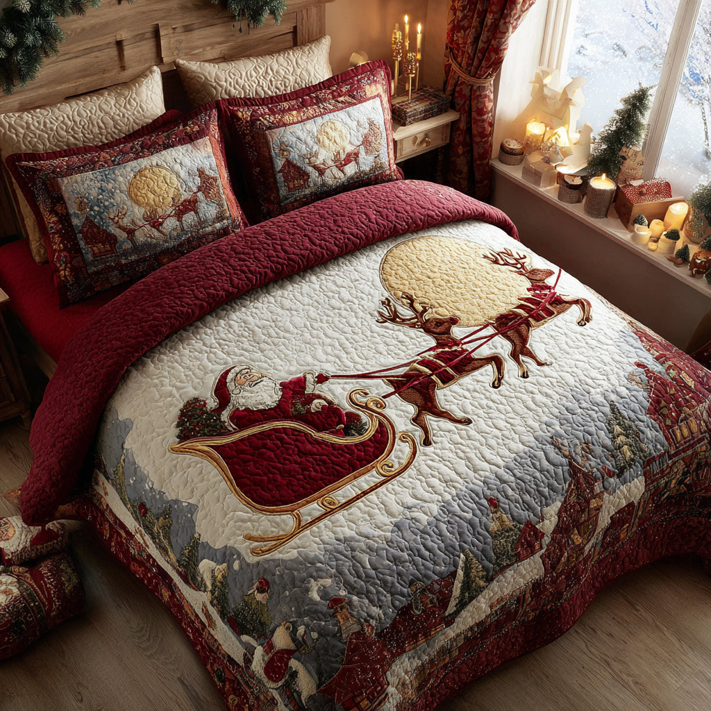 Jolly Santa Quilted Bedding Set Lightweight Quilt Set Christmas Gift For Her