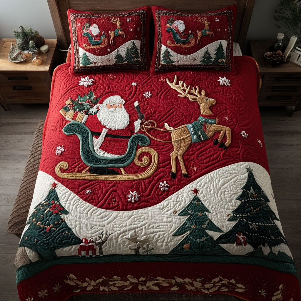 Jolly Sleigh Adventure 3-Piece Quilted Bedding Set Lightweight Quilt Set New Home Gift