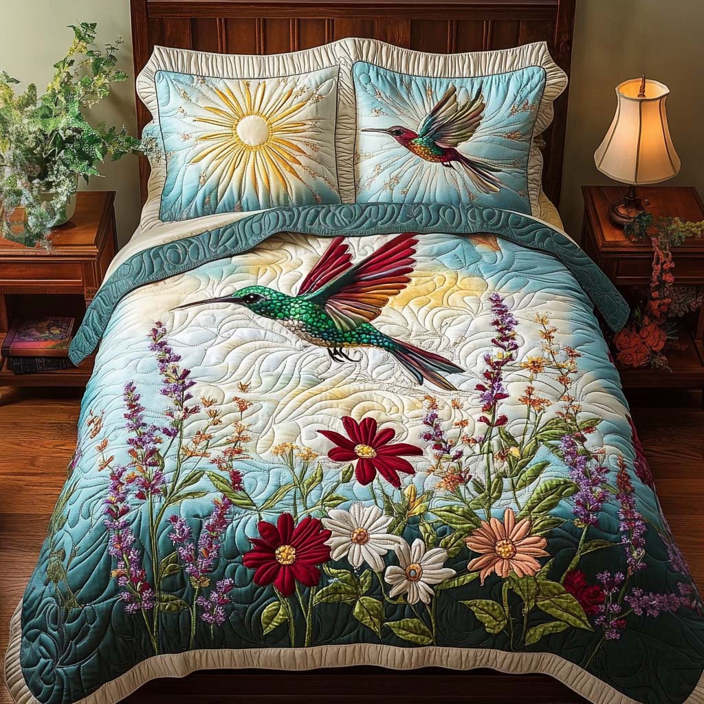 Joyful Garden 3-Piece Quilted Bedding Set Bedspread Set Nature Lover Gift Fall Decor Gift