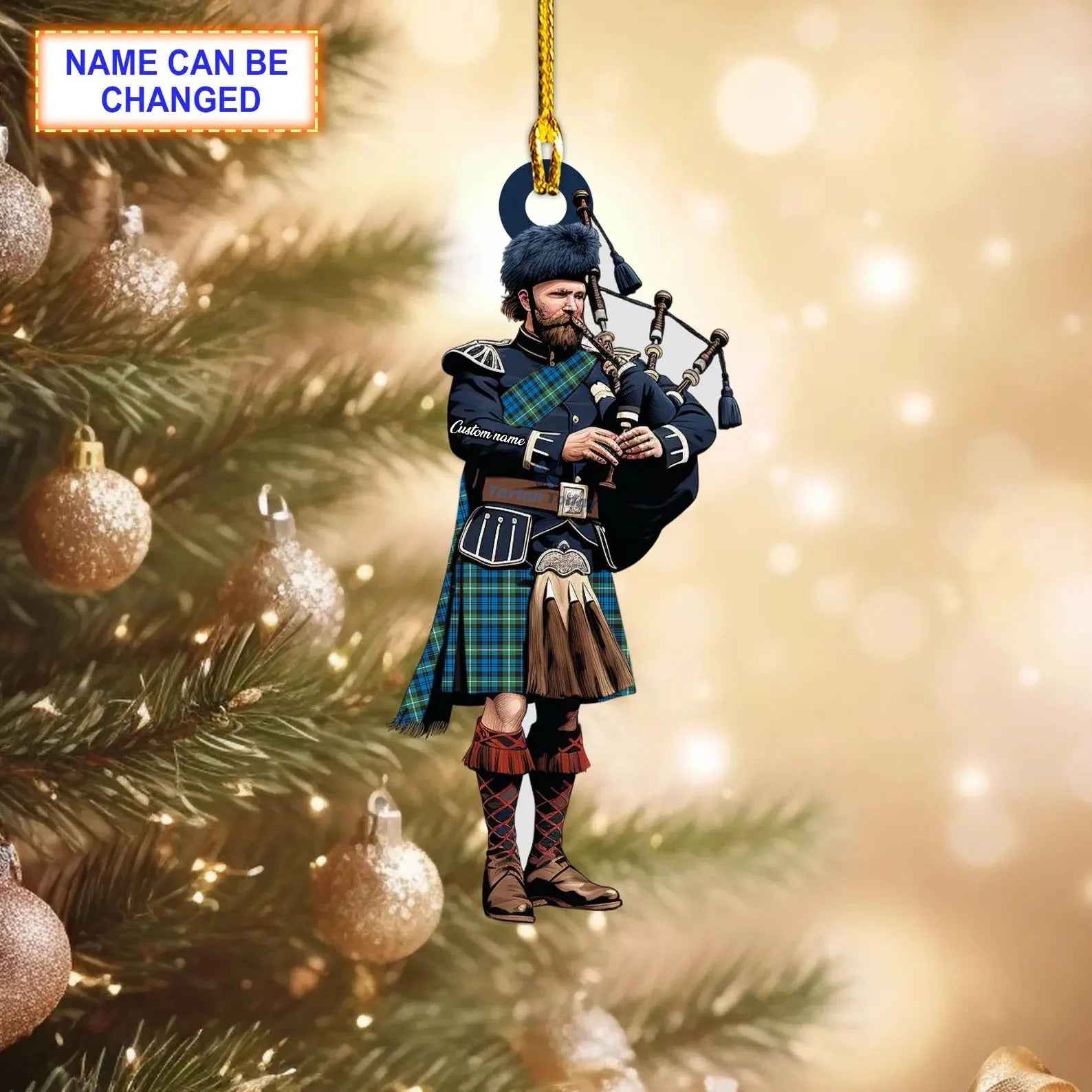 Personalized Clan Lamont Ancient Tartan Bagpipe Ornament, Christmas Ornament, Christmas Gift