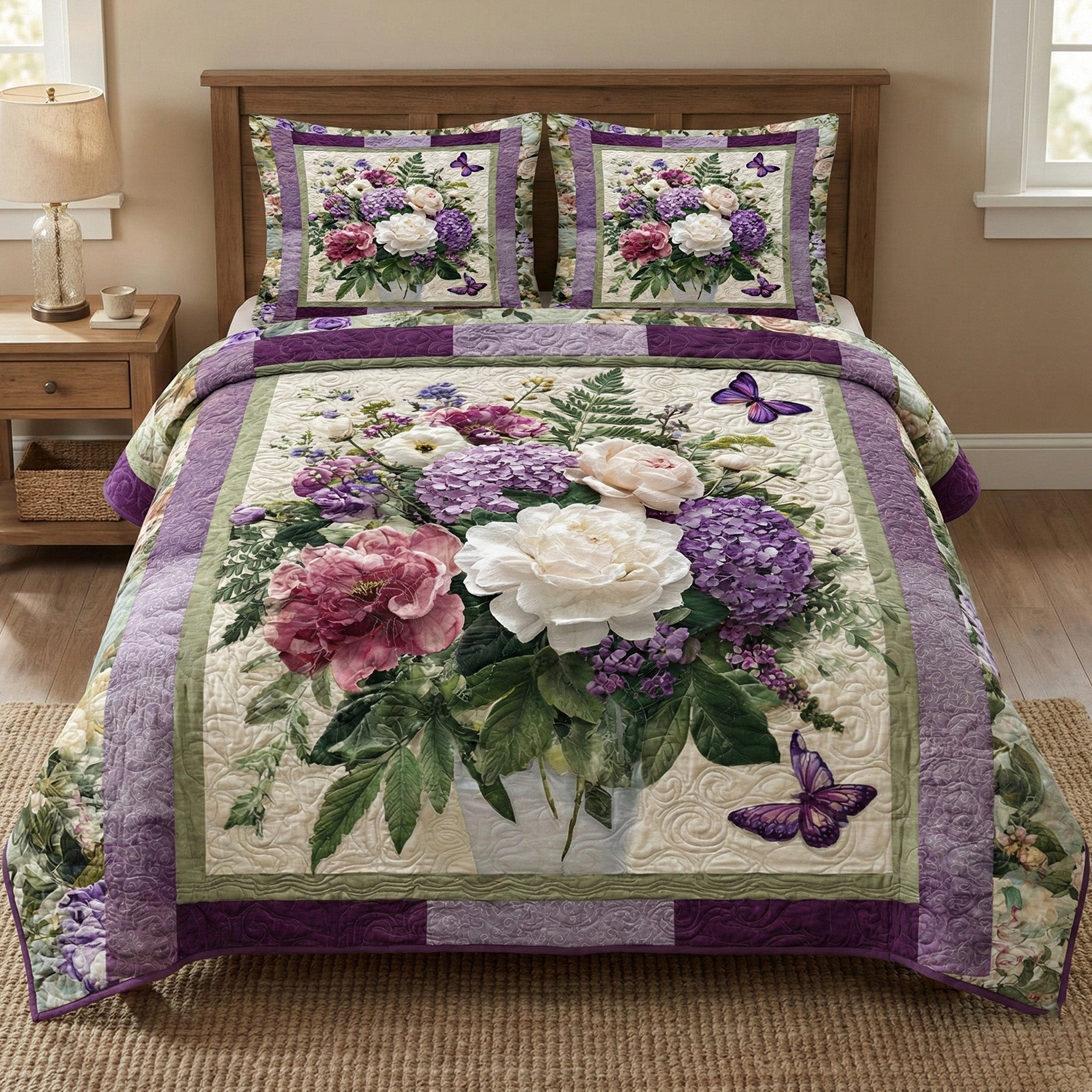 Lavender Garden Grace Quilted Bedding Set Bedspread Set Nature Lover Gift Fall Decor Gift