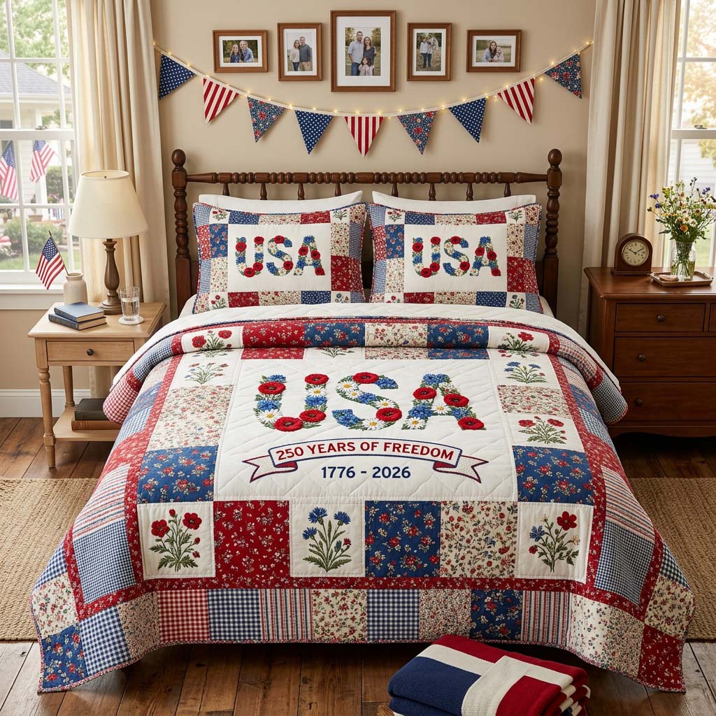 Liberty Floral Bloom Quilted Bedding Set Quilted Bedspread Nature Lover Gift Fall Decor Gift