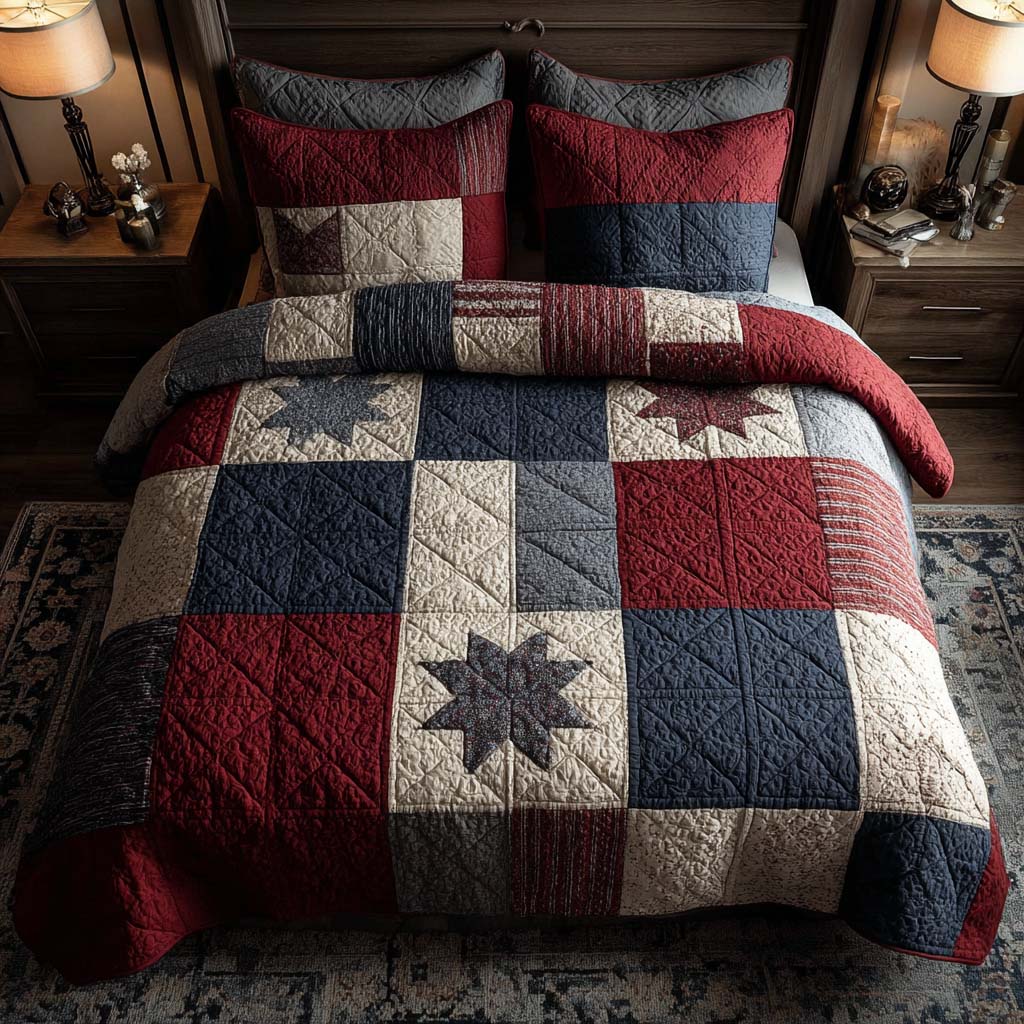 Liberty Star Radiance 3-Piece Quilted Bedding Set Quilted Bedspread 4th Of July Gift