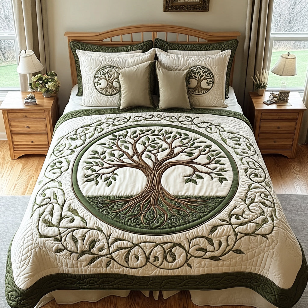 Life Roots 3-Piece Quilted Bedding Set Fall Quilt Sets Housewarming Gift