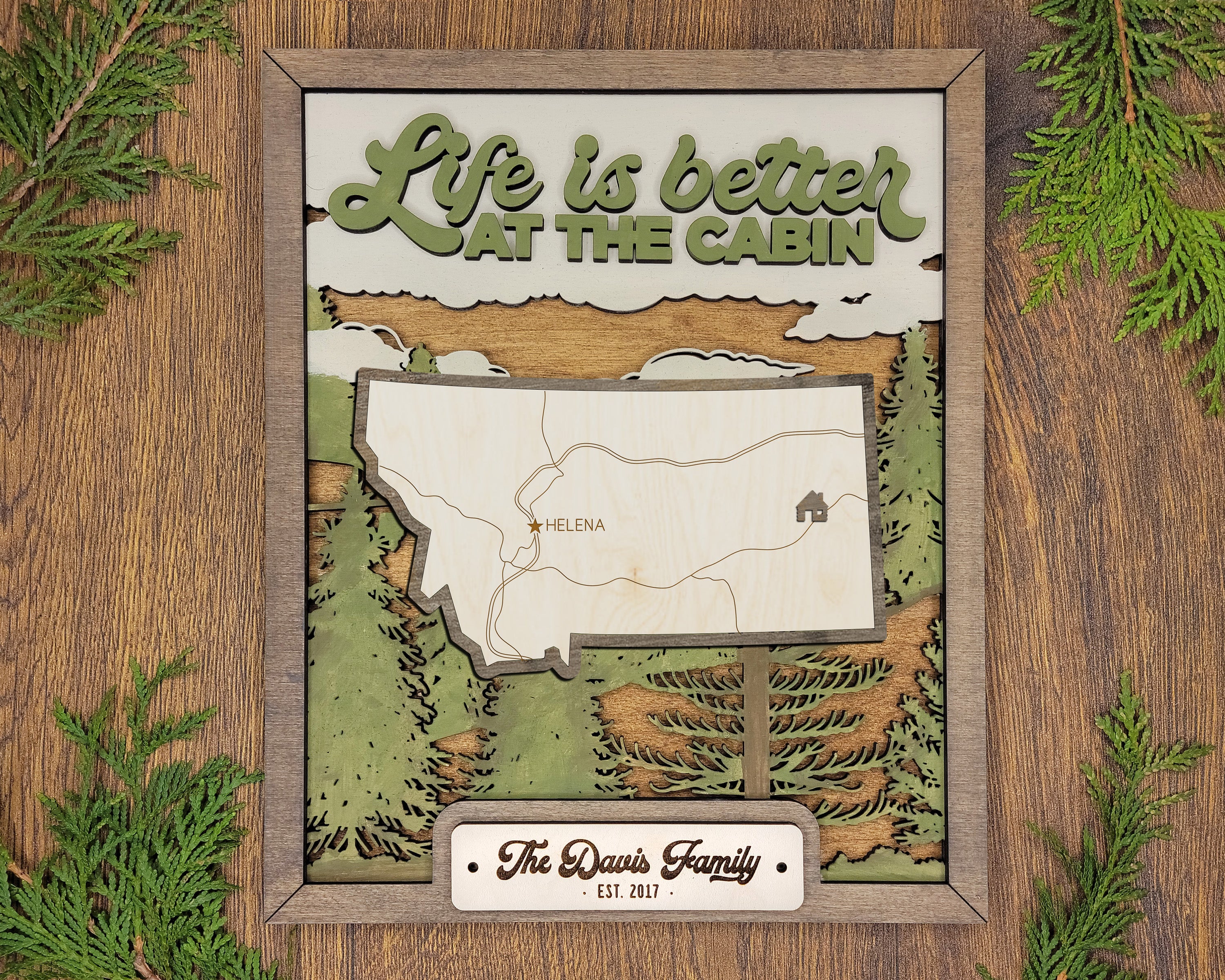 Personalized Montana States Wood Frame, 50 States 2 Layers Wood Plaque, Gift For Nature Lovers