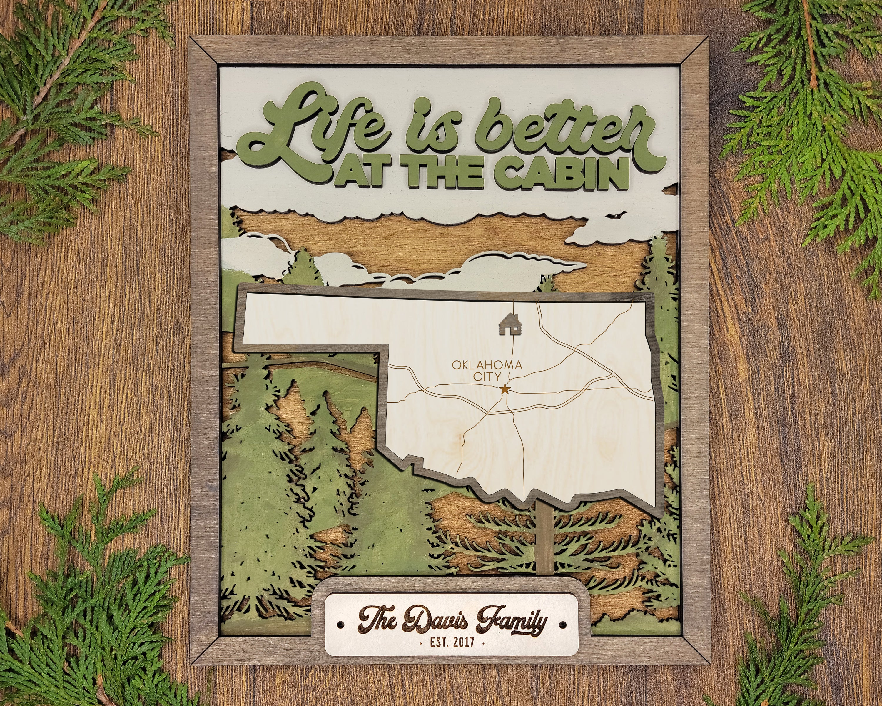 Personalized Oklahoma States Wood Frame, 50 States 2 Layers Wood Plaque, Gift For Nature Lovers