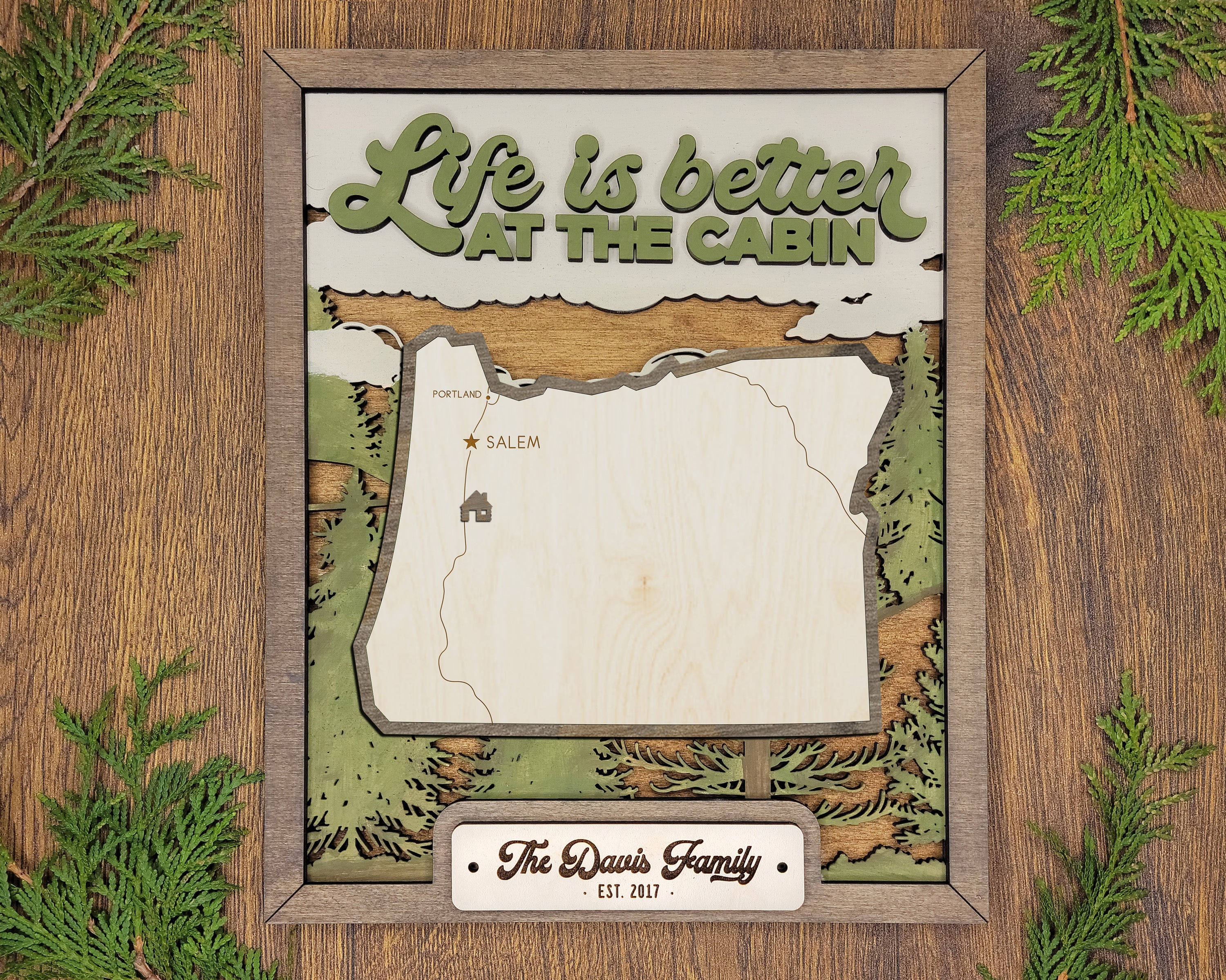 Personalized Oregon States Wood Frame, 50 States 2 Layers Wood Plaque, Gift For Nature Lovers