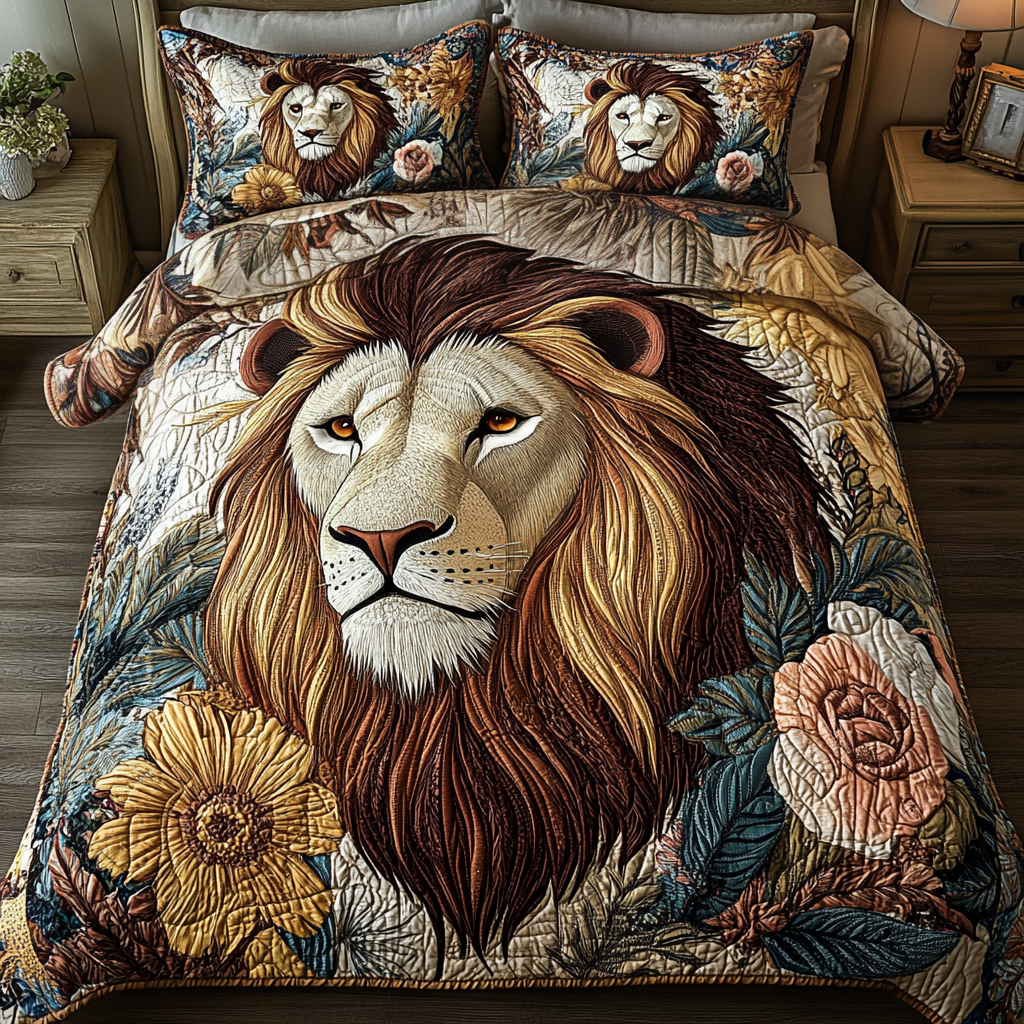 Lion Emblem 3-Piece Quilted Bedding Set Bedspread Set Thanksgiving Gift