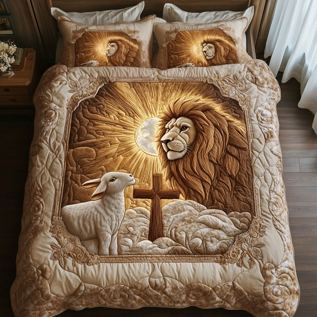 Lion and Lamb Light 3-Piece Quilted Bedding Set Quilted Bedspread Housewarming Gift