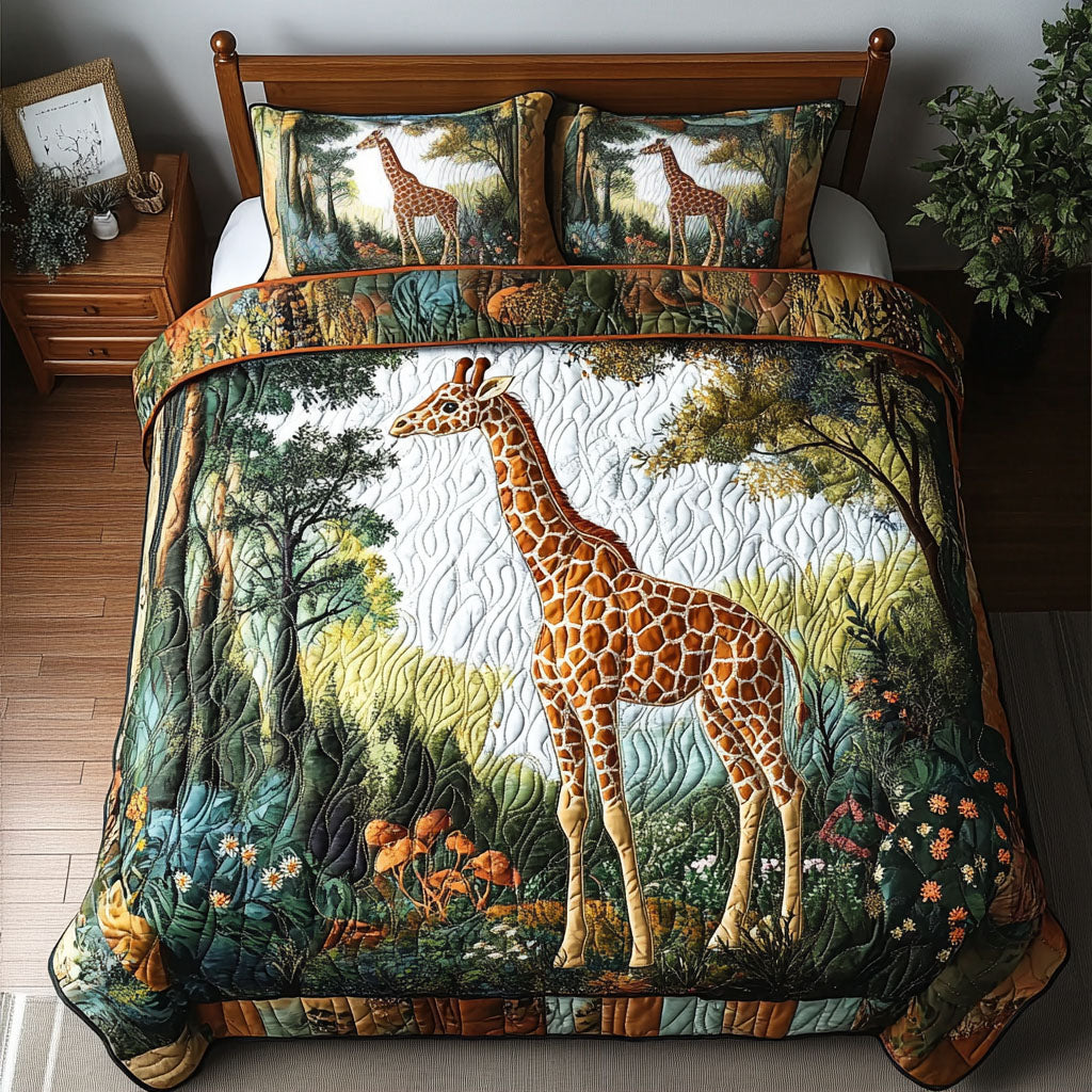 Majestic Forest Giraffe 3-Piece Quilted Bedding Set Quilted Bedspread New Home Gift