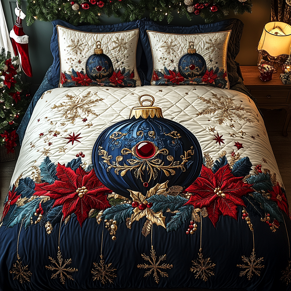 Majestic Christmas Glow 3-Piece Quilted Bedding Set Bedspread Set Christmas Gift For Her