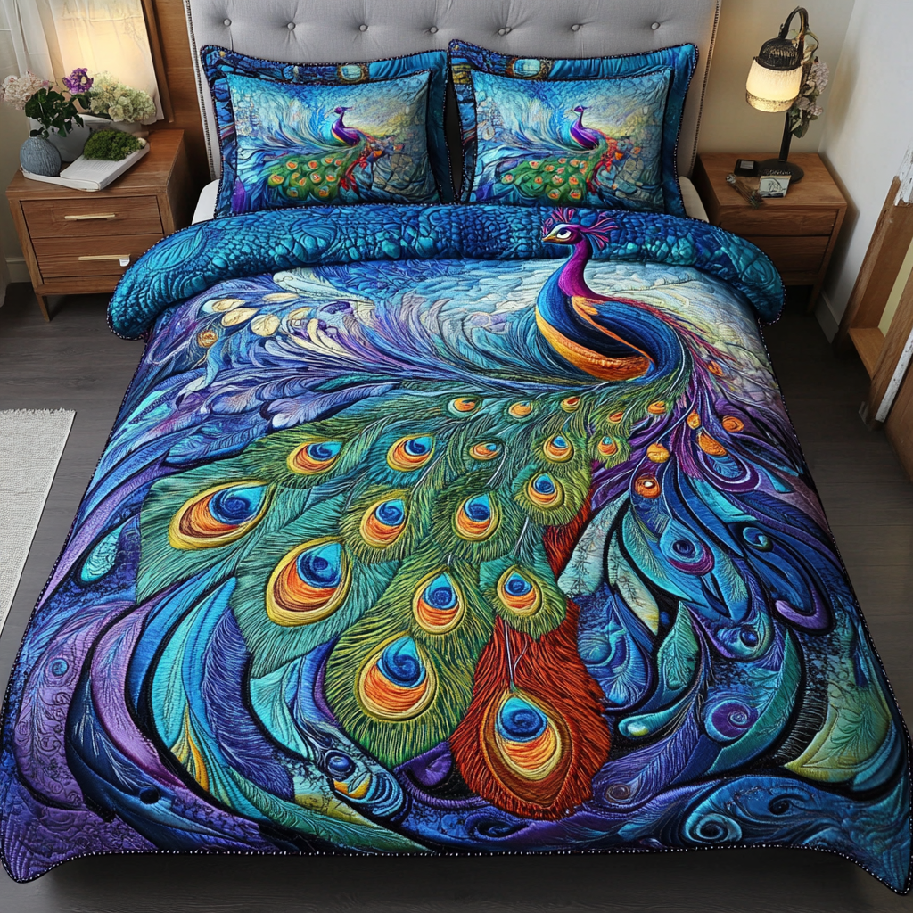 Majestic Plumes 3-Piece Quilted Bedding Set Lightweight Quilt Set Housewarming Gift