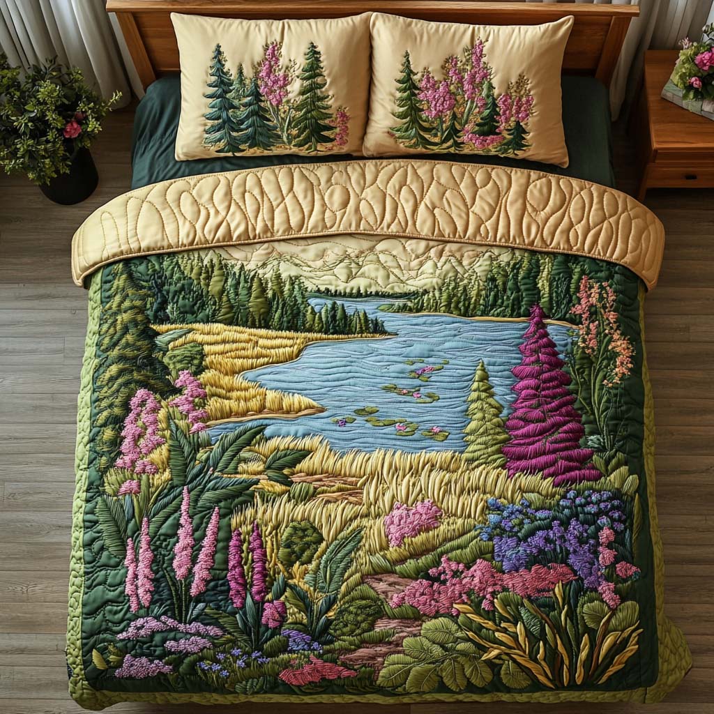 Meadow Awakening Quilted Bedding Set Bedspread Set Nature Lover Gift Fall Decor Gift