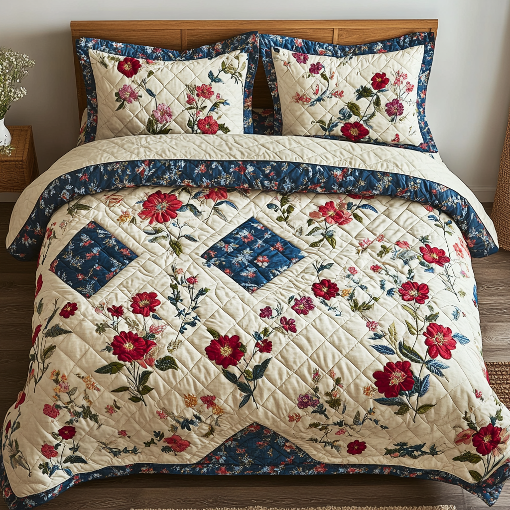Meadow Bloom Quilted Bedding Set Quilted Bedspread Nature Lover Gift Fall Decor Gift