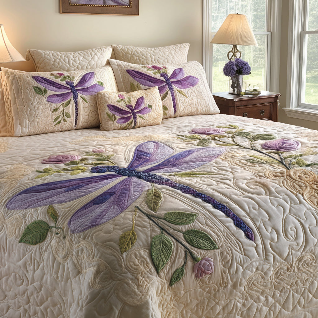 Meadow Dragonfly Quilted Bedding Set Lightweight Quilt Set Nature Lover Gift Fall Decor Gift