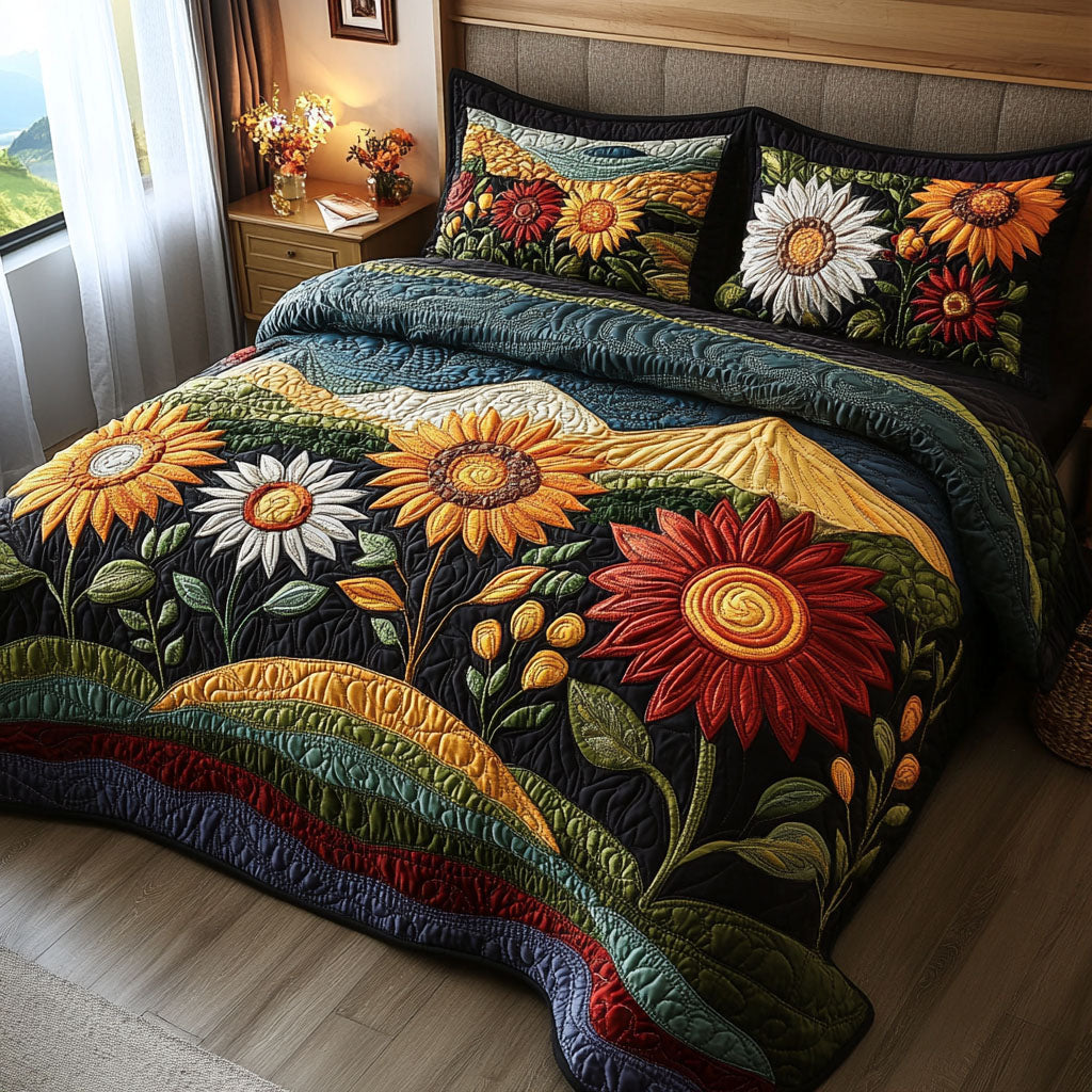 Meadow Glow Harmony 3-Piece Quilted Bedding Set Lightweight Quilt Set Nature Lover Gift Fall Decor Gift