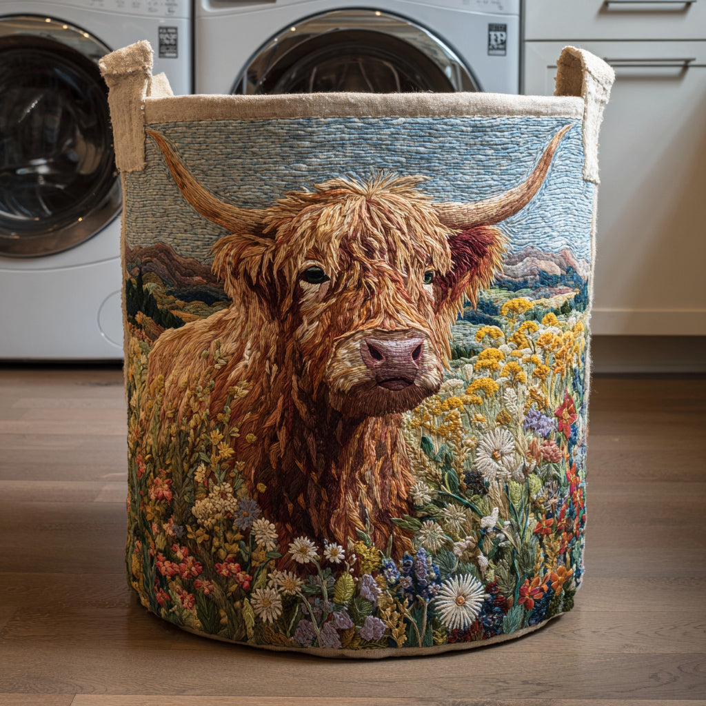 Meadow Highland Cow Laundry Basket Laundry Gifts, Housewarming Gift Ideas, Mother's Day Gifts
