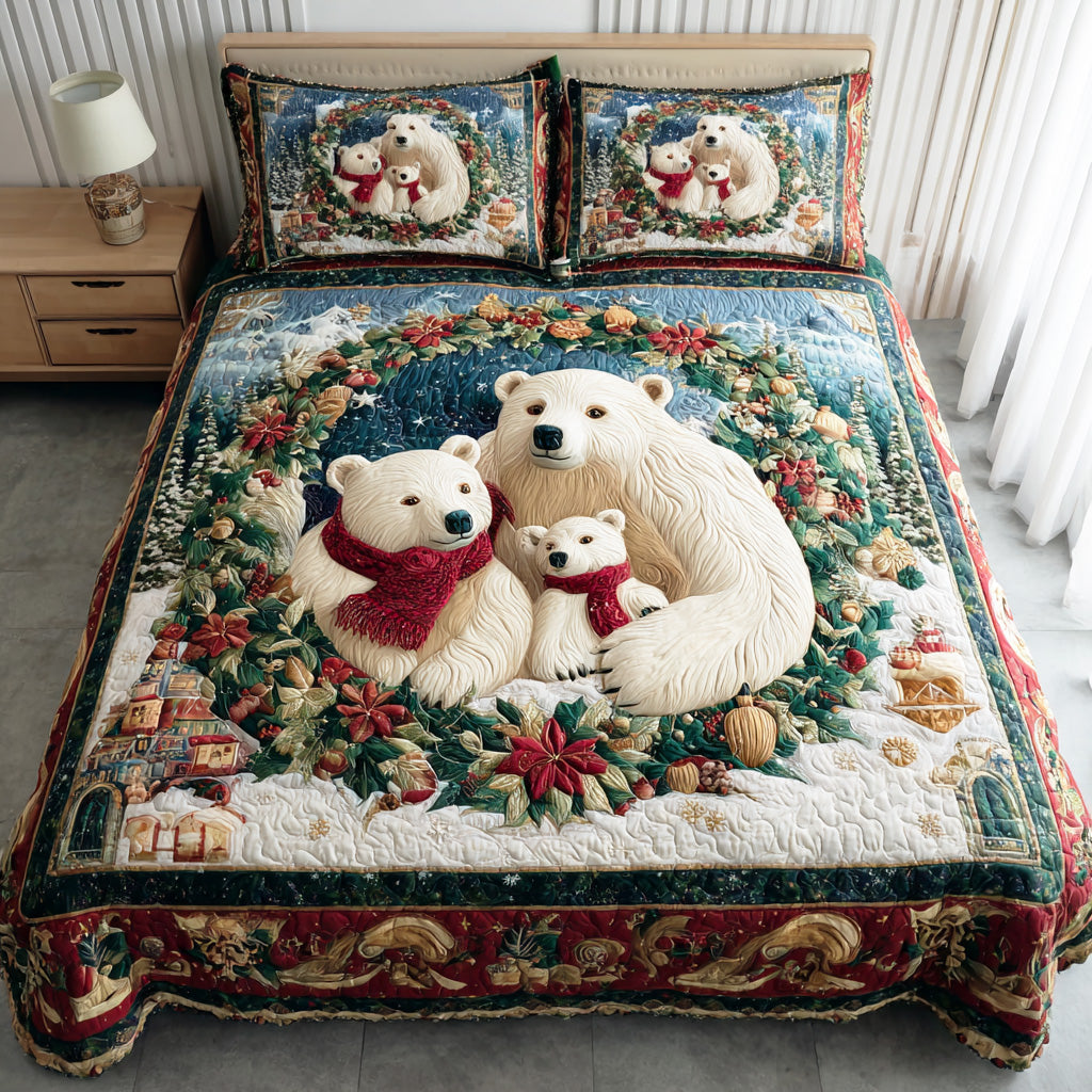 Merry Forest Bear Quilted Bedding Set Bedspread Set Thanksgiving Gift