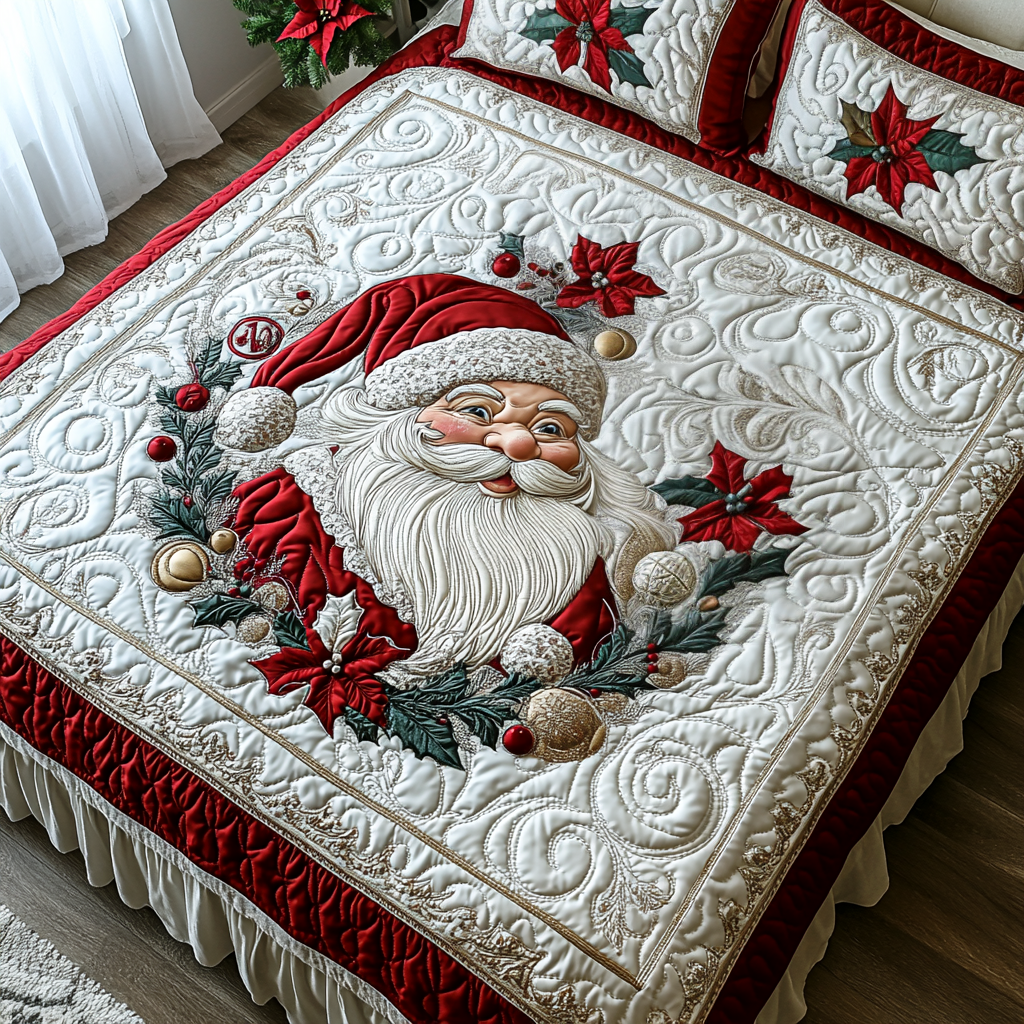 Merry Santa Quilted Bedding Set Fall Quilt Sets Christmas Gift For Her