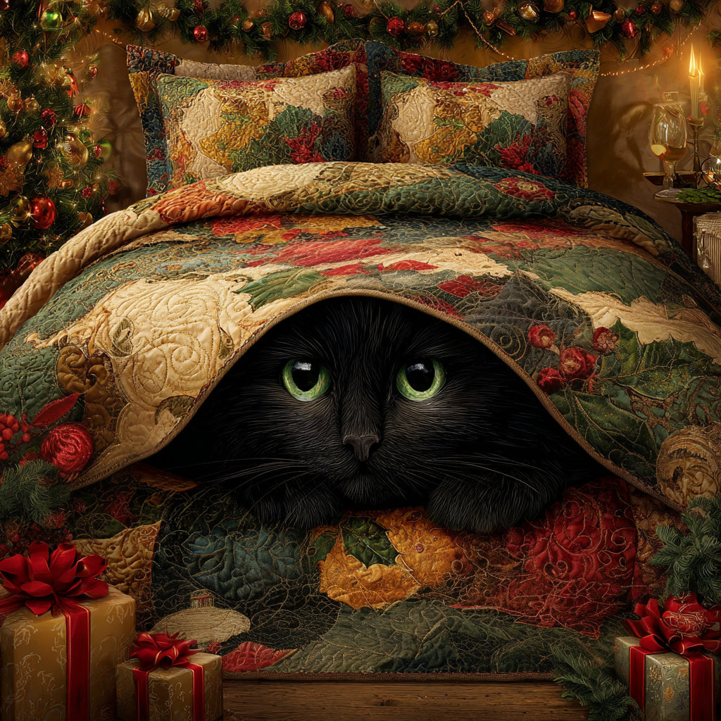 Mistletoe Eyes 3-Piece Quilted Bedding Set Bedspread Set Thanksgiving Gift