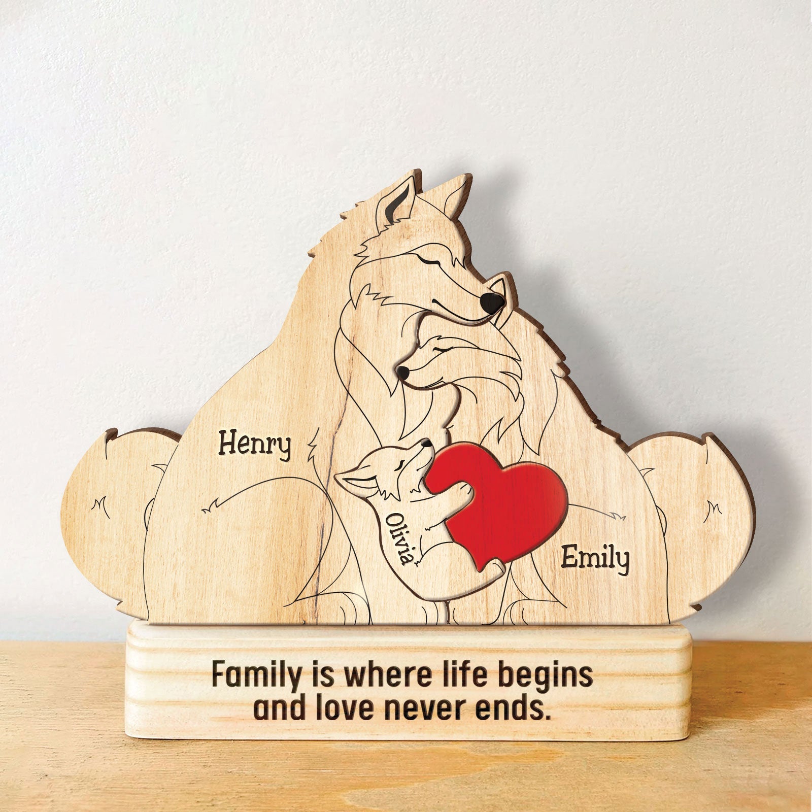 Wolf Family Custom Engraved Wooden Puzzle, Family Puzzle, Family Gift Idea