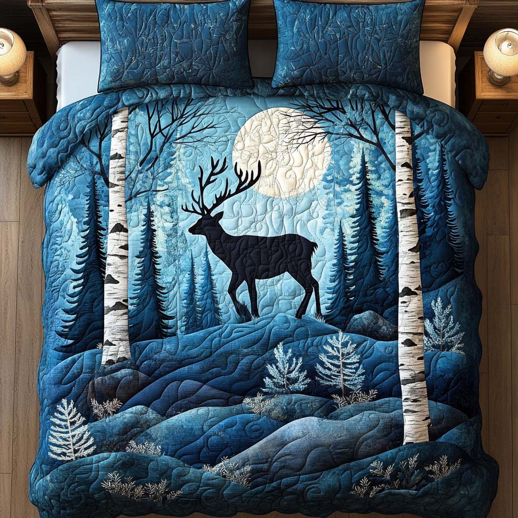Moonlit Deer 3-Piece Quilted Bedding Set Bedspread Set Mothers Day Gift
