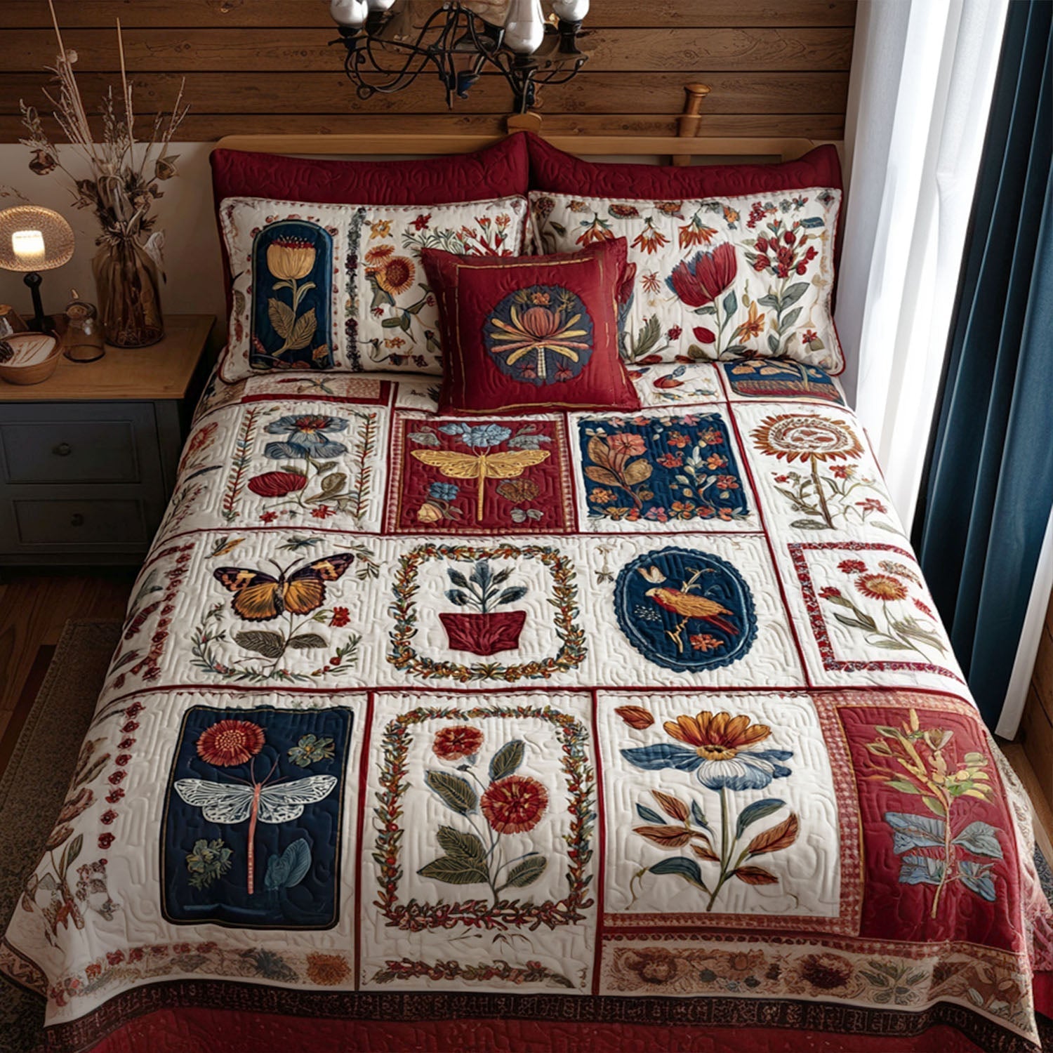 Morning Petals Quilted Bedding Set Bedspread Set Housewarming Gift
