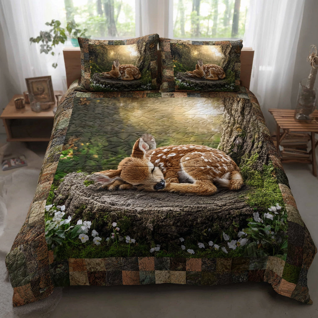 Mossy Fawn 3-Piece Quilted Bedding Set Quilted Bedspread Thanksgiving Gift