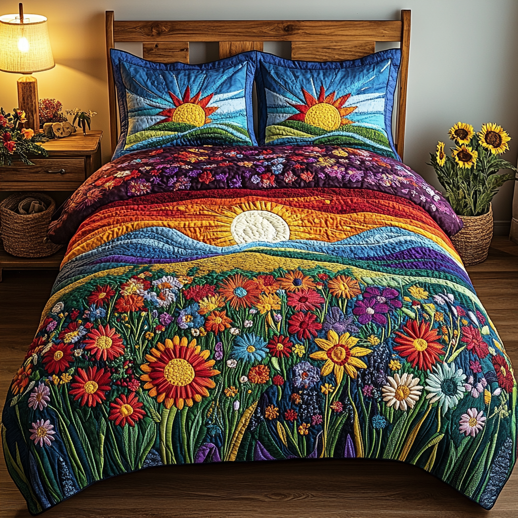Mountain Blooms Quilted Bedding Set Quilted Bedspread Nature Lover Gift Fall Decor Gift