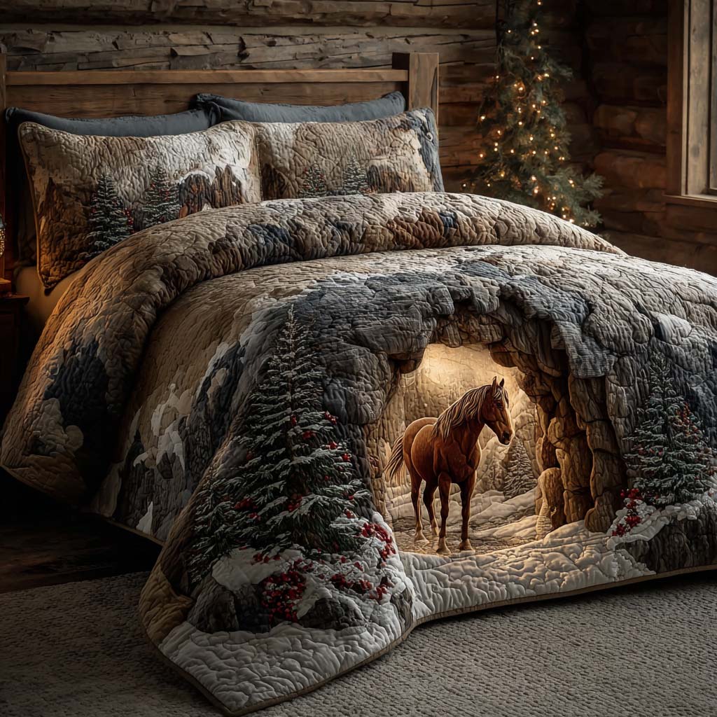 Mountain Horse Haven Quilted Bedding Set Lightweight Quilt Set Nature Lover Gift Fall Decor Gift
