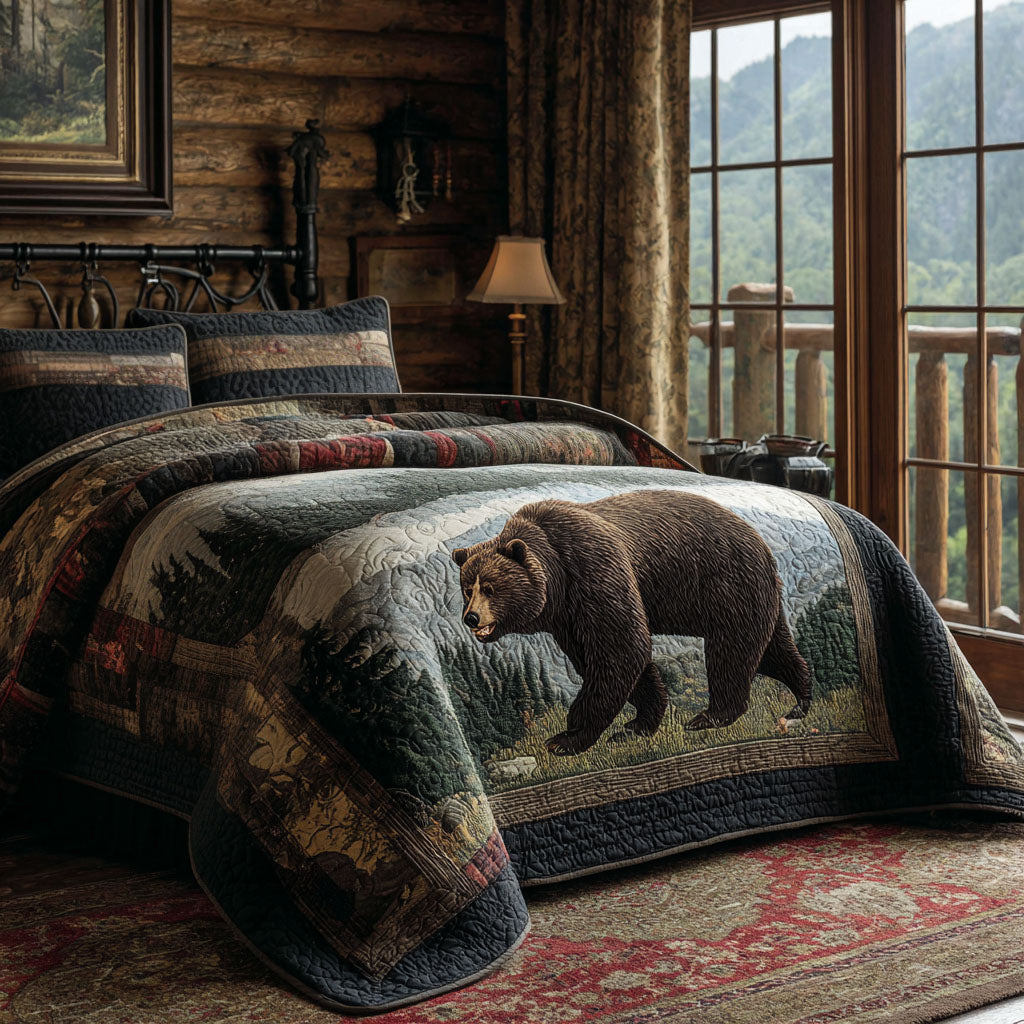 Mountain Pursuit 3-Piece Quilted Bedding Set Bedspread Set Nature Lover Gift Fall Decor Gift