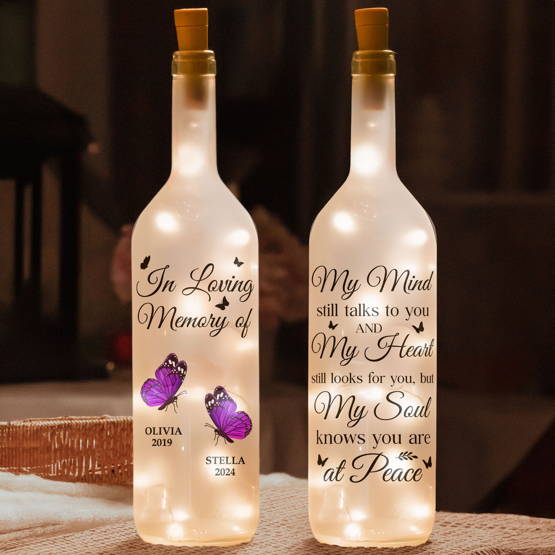 In Loving Memory Personalized Bottle Lamp, Wine Bottle Lights, Memorial Gifts
