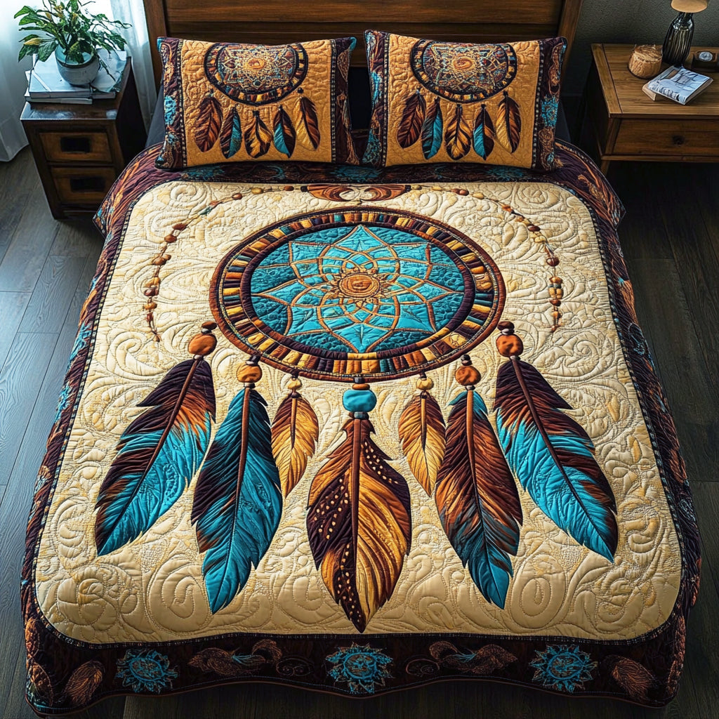 Mystic Dreamcatcher 3-Piece Quilted Bedding Set Fall Quilt Sets Pet Lover Gift Fall Decor Gift
