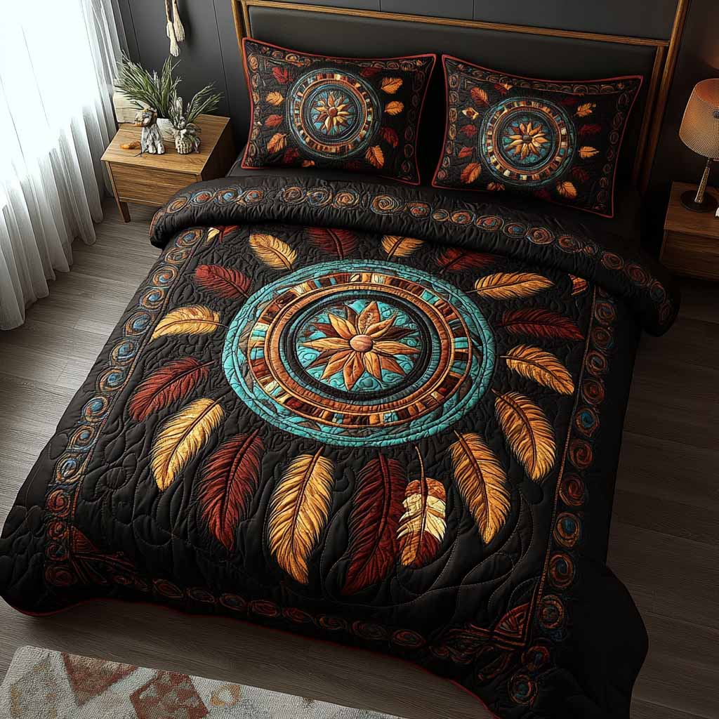 Mystic Feather Crown Quilted Bedding Set Bedspread Set Thanksgiving Gift