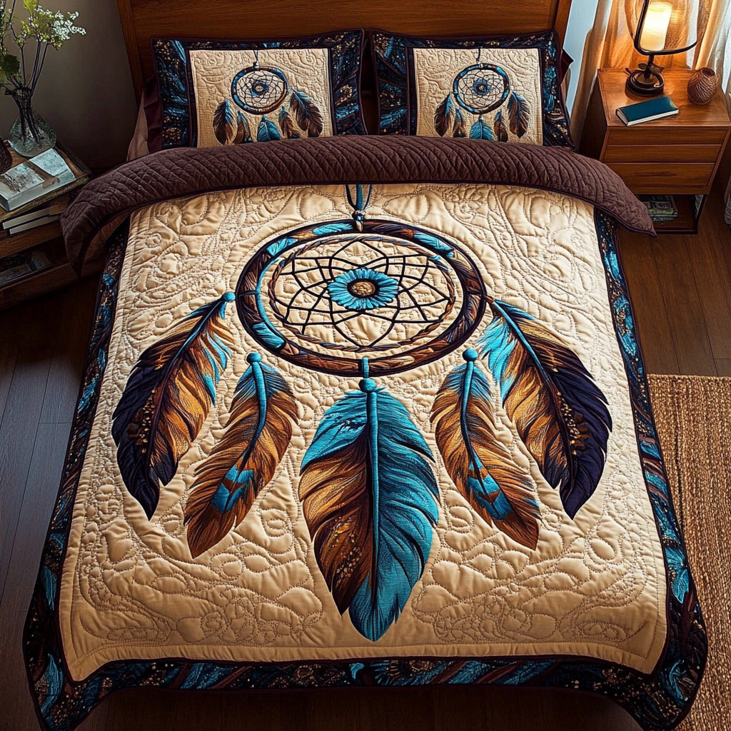 Mystical Feather Quilted Bedding Set Bedspread Set Mothers Day Gift